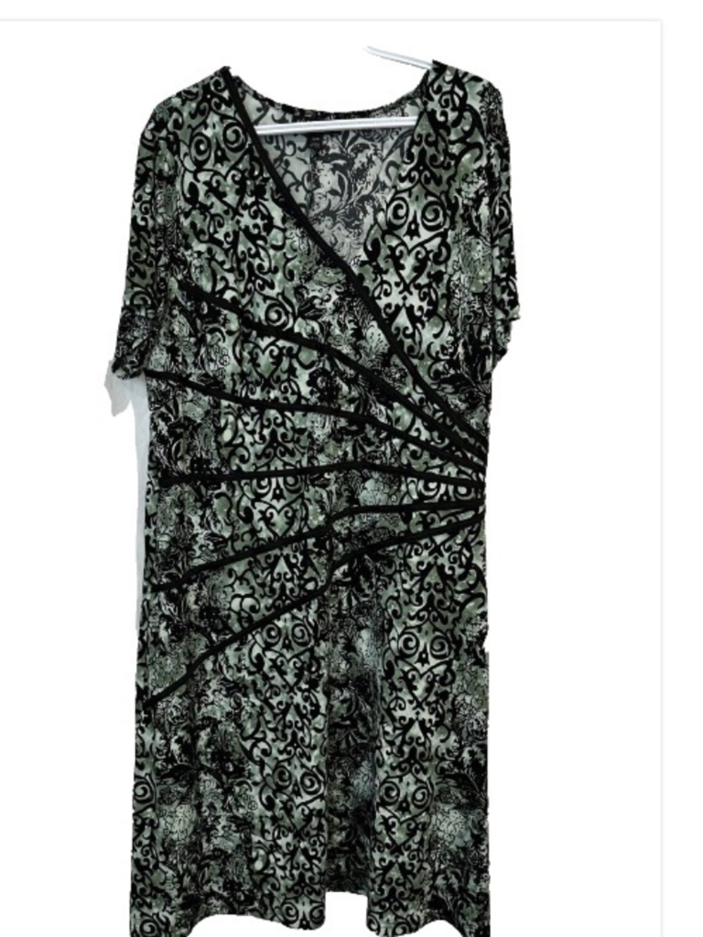 Connected Women Sz 22W Faux Wrap Short Sleeve Green and Black Pullover Dress